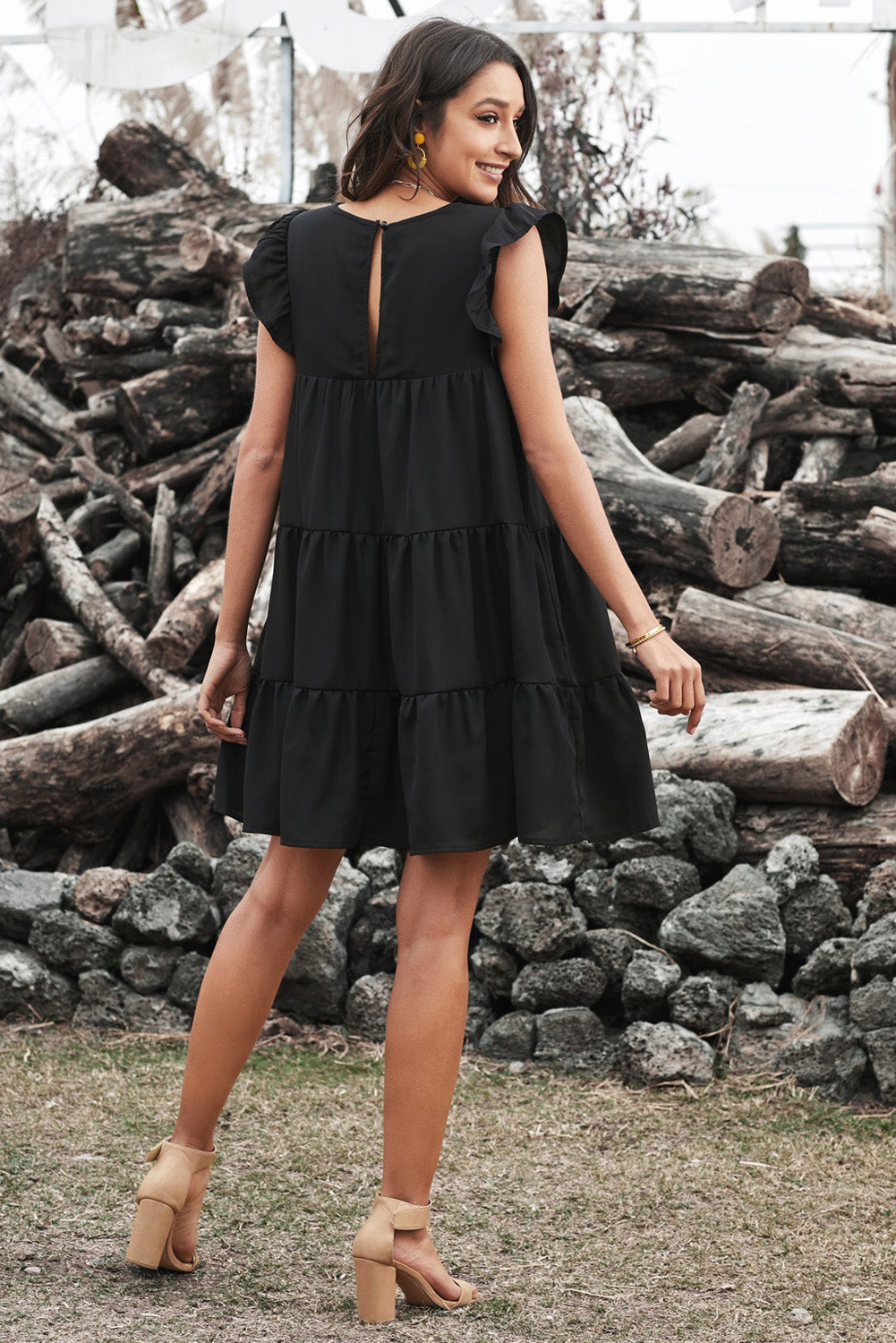 Tiered Ruffled Mini Dress With Pockets