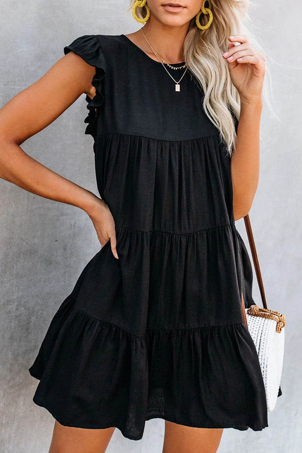 Tiered Ruffled Mini Dress With Pockets